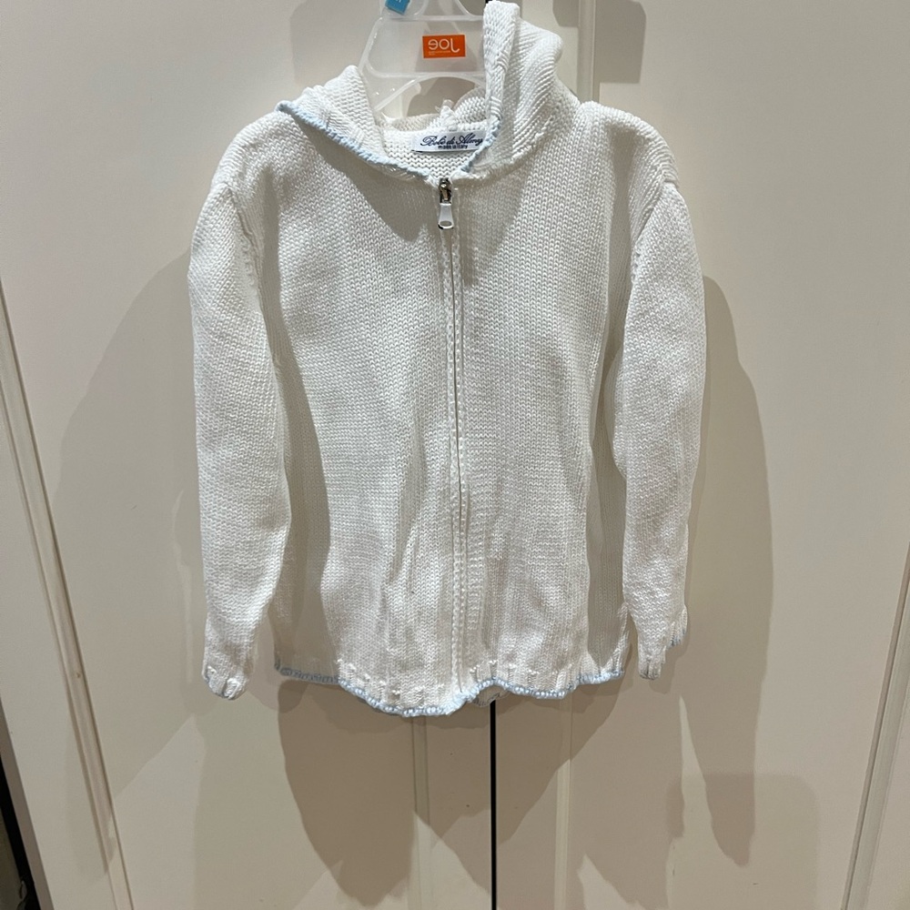Bebe di Ally White Hooded Zip-Up Sweater with blue trim 2t